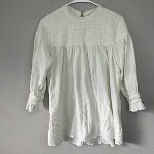 Free People White Tunic S Smocked Peasant Lagenlook Bohemian